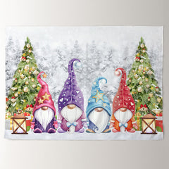 Aperturee - Gnomes Snowy Forest Bauble Tree Christmas Backdrop