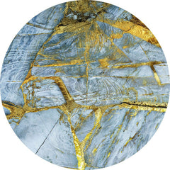 Aperturee - Gold Blue Texture Happy Birthday Round Backdrop