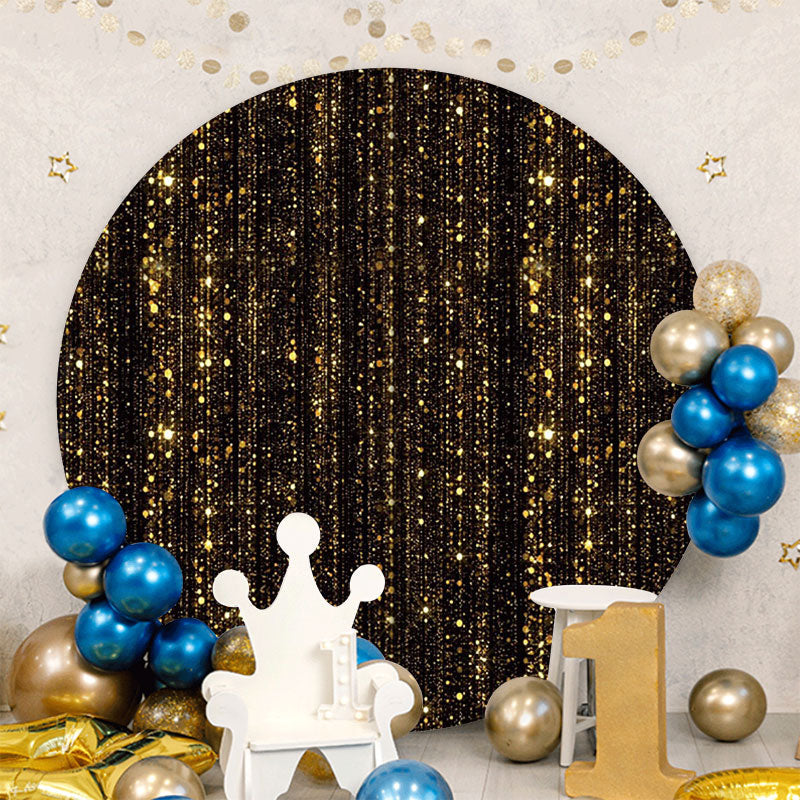 Aperturee - Gold Bokeh Glitter Round Black Birthday Backdrop