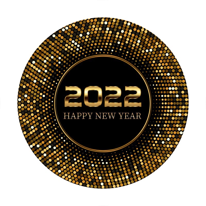 Aperturee - Gold Bokeh Round Black 2022 New Year Backdrop