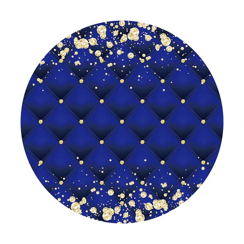 Aperturee - Gold Diamond Dark Blue Round Birthday Backdrop