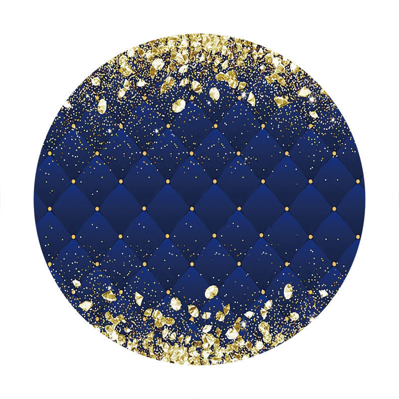 Aperturee - Gold Diamonds Navy Blue Circle Birthday Backdrop