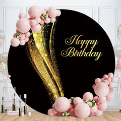 Aperturee - Gold Glitter Abstract Round Black Birthday Backdrop