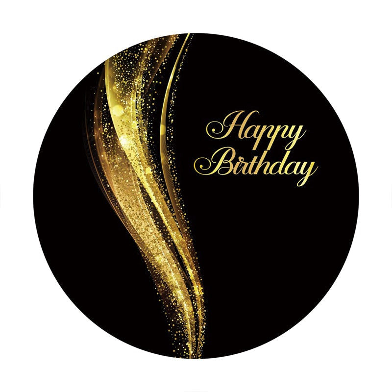 Aperturee - Gold Glitter Abstract Round Black Birthday Backdrop