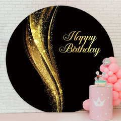 Aperturee - Gold Glitter Abstract Round Black Birthday Backdrop