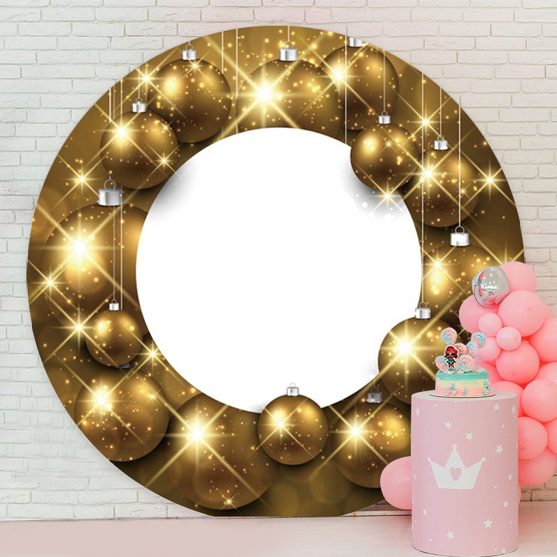 Aperturee - Gold Glitter Ball Round White Birthday Backdrop
