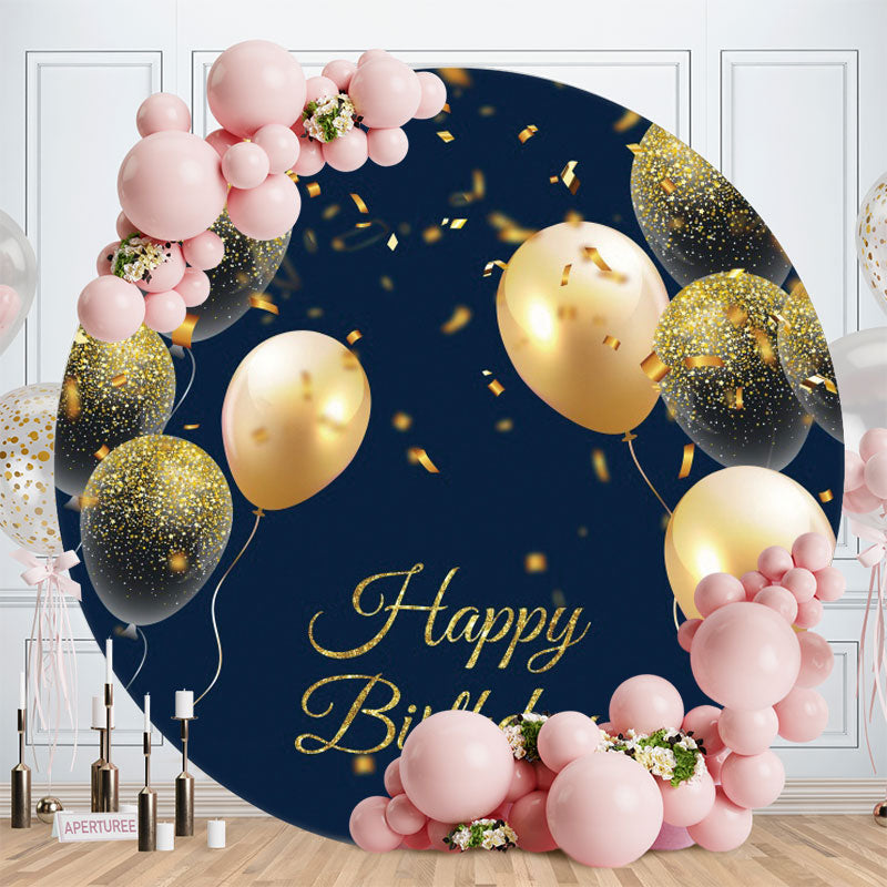 Aperturee - Gold Glitter Ballons Round Birthday Backdrop