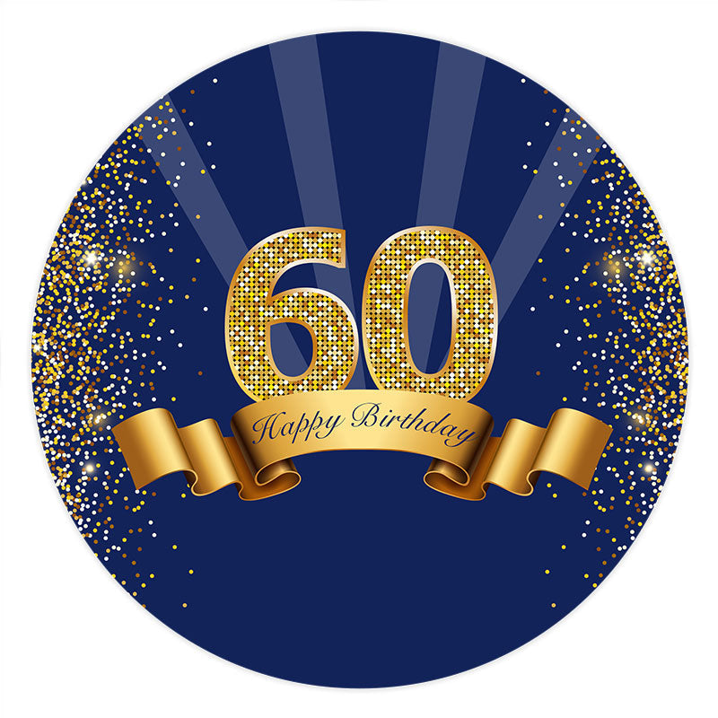 Aperturee - Gold Glitter Blue 60th Happy Birthday Backdrop