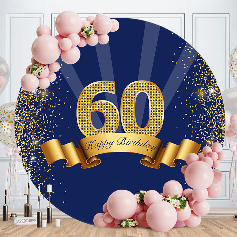 Aperturee - Gold Glitter Blue 60th Happy Birthday Backdrop