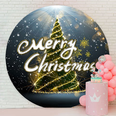 Aperturee - Gold Glitter Bokeh Christmas Tree Round Backdrop