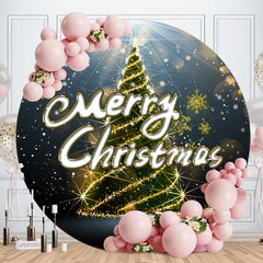Aperturee - Gold Glitter Bokeh Christmas Tree Round Backdrop