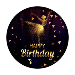 Aperturee - Gold Glitter Girl Round Happy Birthday Backdrop