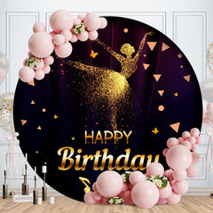 Aperturee - Gold Glitter Girl Round Happy Birthday Backdrop