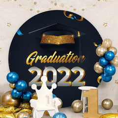 Aperturee - Gold Glitter Graduation 2022 Round Black Backdrop