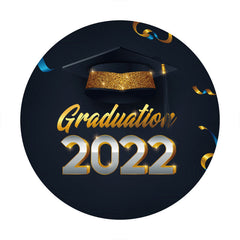 Aperturee - Gold Glitter Graduation 2022 Round Black Backdrop