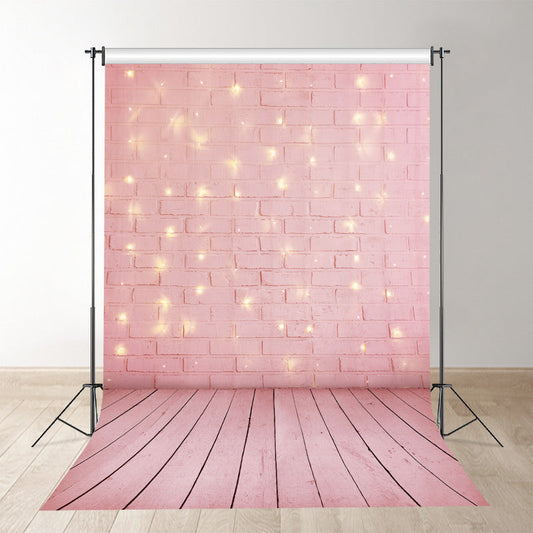 Aperturee - Gold Glitter Pink Floor Brick Wall Photo Booth Backdrop