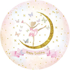 Aperturee - Gold Glitter Pink Girl Round Birthday Backdrop