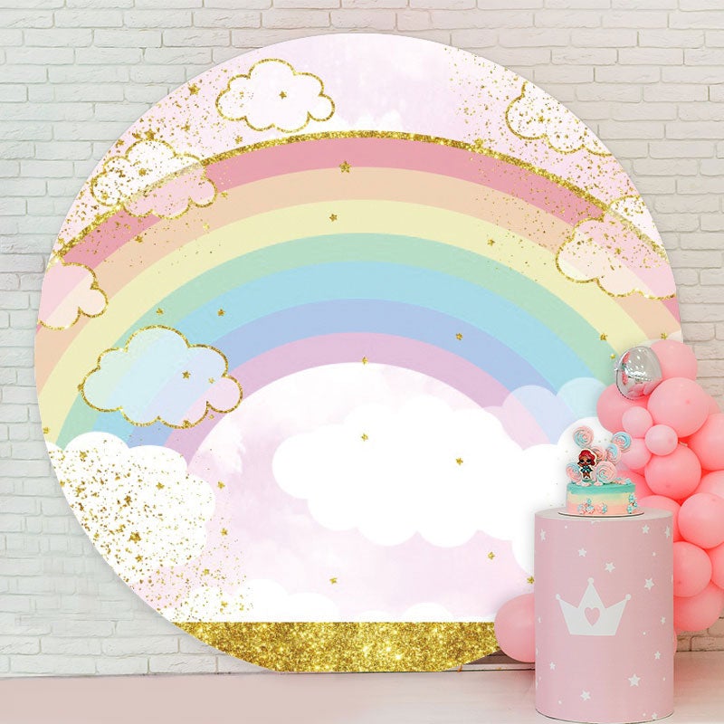 Aperturee - Gold Glitter Rainbow Round Birthday Backdrop