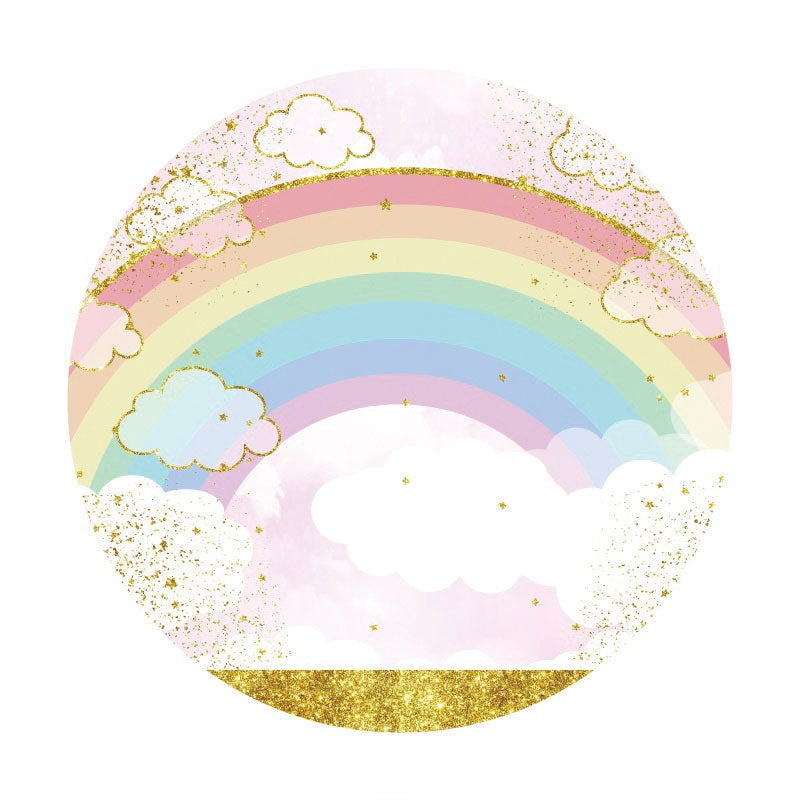 Aperturee - Gold Glitter Rainbow Round Birthday Backdrop