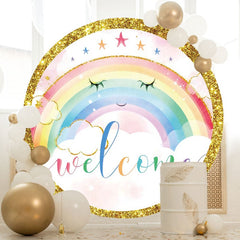 Aperturee - Gold Glitter Rainbow Round Welcome Birthday Backdrop