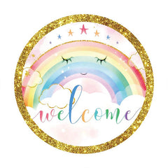 Aperturee - Gold Glitter Rainbow Round Welcome Birthday Backdrop