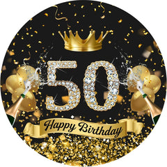 Aperturee - Gold Glitter Round Black 50th Birthday Backdrop