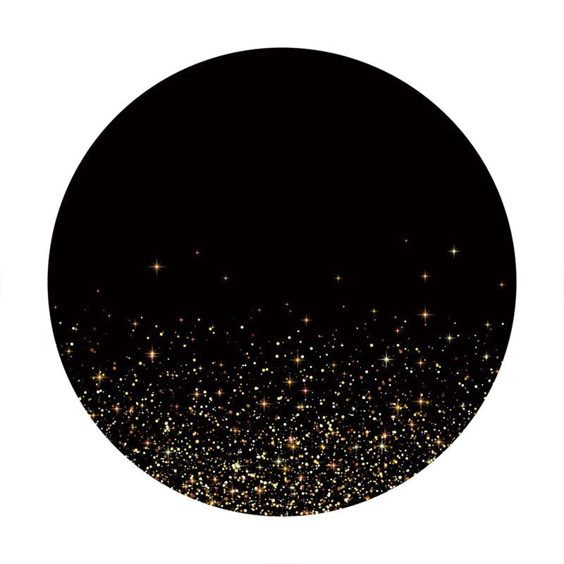 Aperturee - Gold Glitter Round Black Birthday Party Backdrop