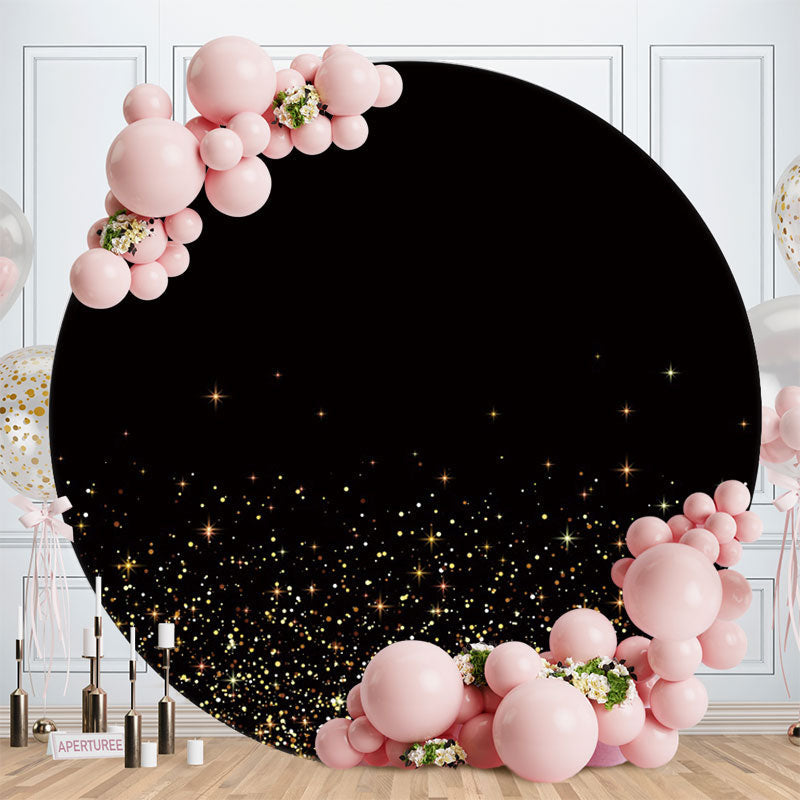 Aperturee - Gold Glitter Round Black Birthday Party Backdrop