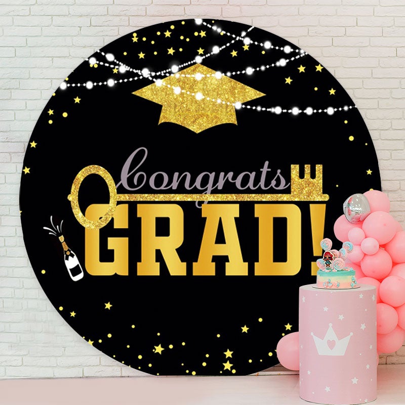 Aperturee - Gold Glitter Round Black Graduation Backdrop