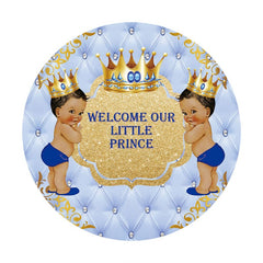 Aperturee - Gold Glitter Round Blue Prince Baby Shower Backdrop