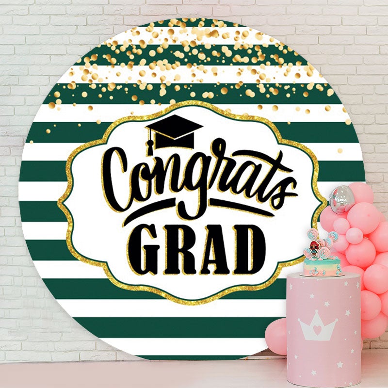 Aperturee - Gold Glitter Round Green Graduation Backdrop