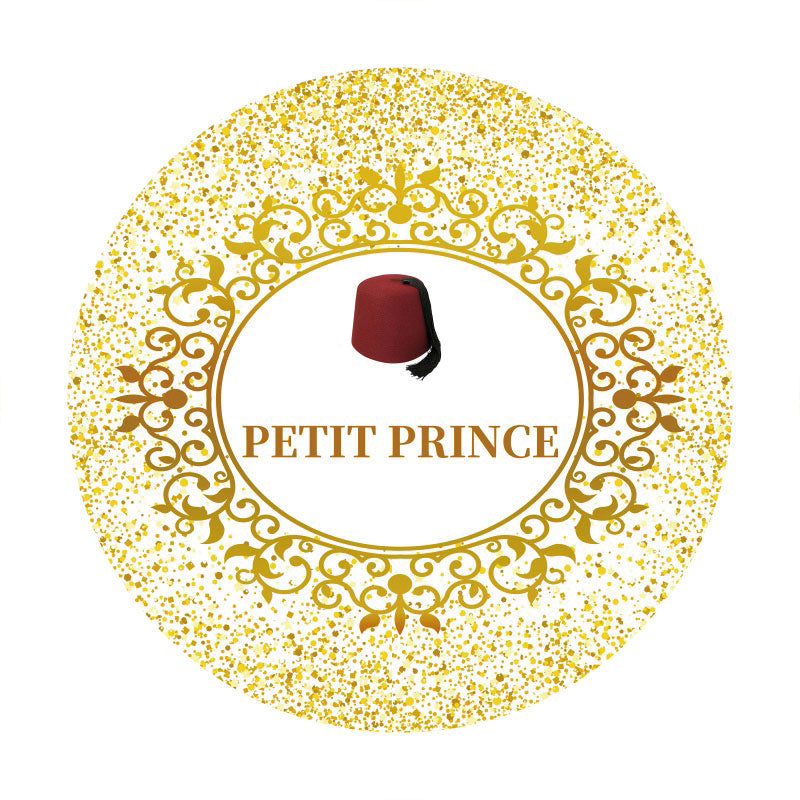Aperturee - Gold Glitter Round Petie Prince Baby Shower Backdrop