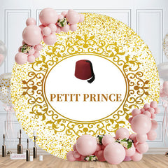 Aperturee - Gold Glitter Round Petie Prince Baby Shower Backdrop