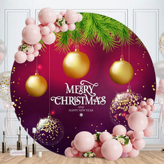 Aperturee - Gold Glitter Round Purple Christmas Backdrop