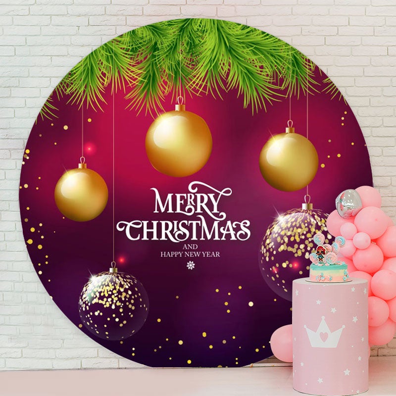Aperturee - Gold Glitter Round Purple Christmas Backdrop