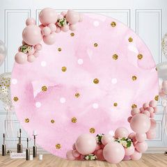 Aperturee - Gold Glitter Sopt Round Pink Birthday Backdrop