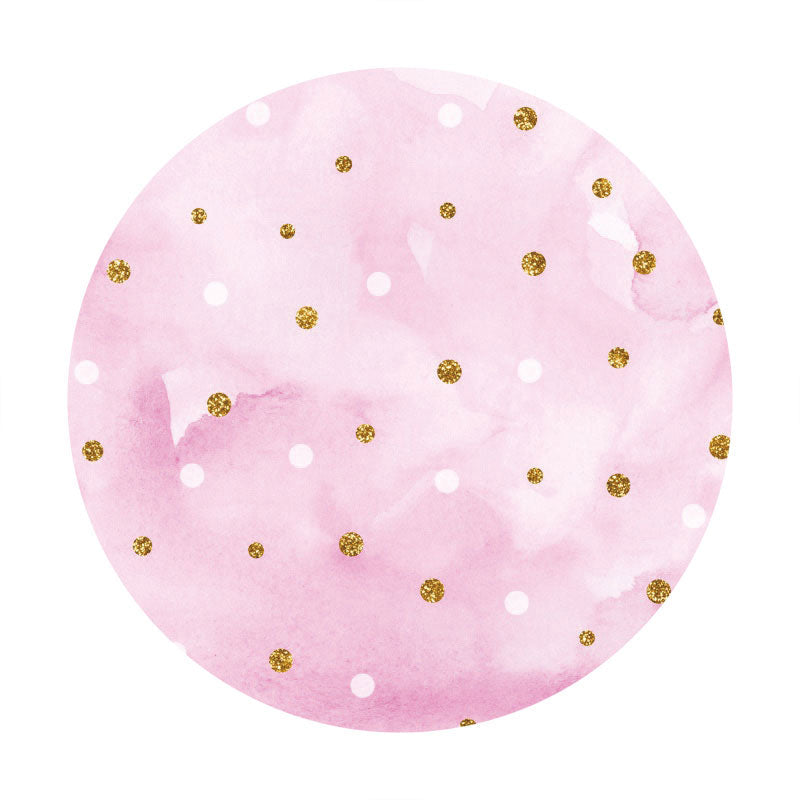 Aperturee - Gold Glitter Sopt Round Pink Birthday Backdrop