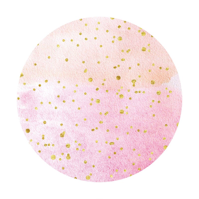 Aperturee - Gold Glitter Spot Round Pink Birthday Party Backdrop
