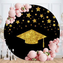Aperturee - Gold Glitter Star Round Black Graduation Backdrop