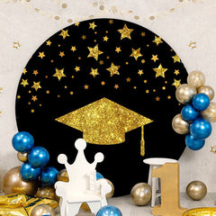 Aperturee - Gold Glitter Star Round Black Graduation Backdrop