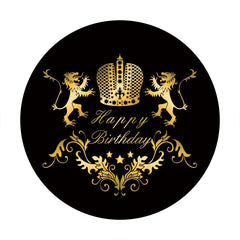 Aperturee - Gold Lion Round Black Happy Birthday Backdrop