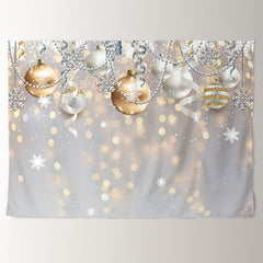 Aperturee - Gold Silver Bauble Snow Bokeh Christmas Backdrop