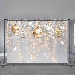 Aperturee - Gold Silver Bauble Snow Bokeh Christmas Backdrop
