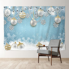 Aperturee - Gold Silver Glitter Balls Blue Christmas Backdrop