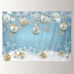 Aperturee - Gold Silver Glitter Balls Blue Christmas Backdrop