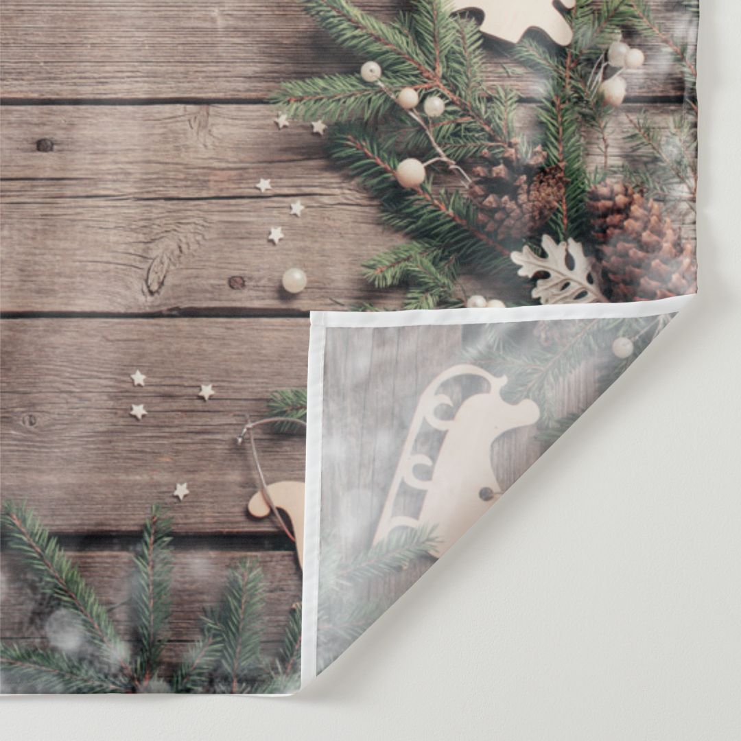 Aperturee - Gold Sled Snowflake Leaves Wood Christmas Backdrop