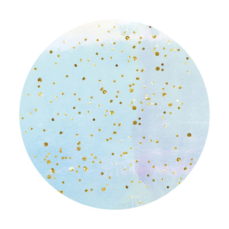 Aperturee - Gold Spot Round Blue Happy Birthday Party Backdrop