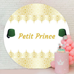 Aperturee - Gold White Petit Prince Round Baby Shower Backdrop