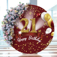 Aperturee - Golden Glitter Balloons Circle 21St Birthday Backdrop