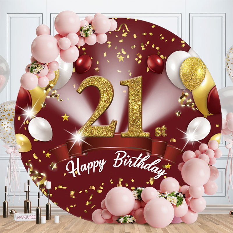 Aperturee - Golden Glitter Balloons Circle 21St Birthday Backdrop